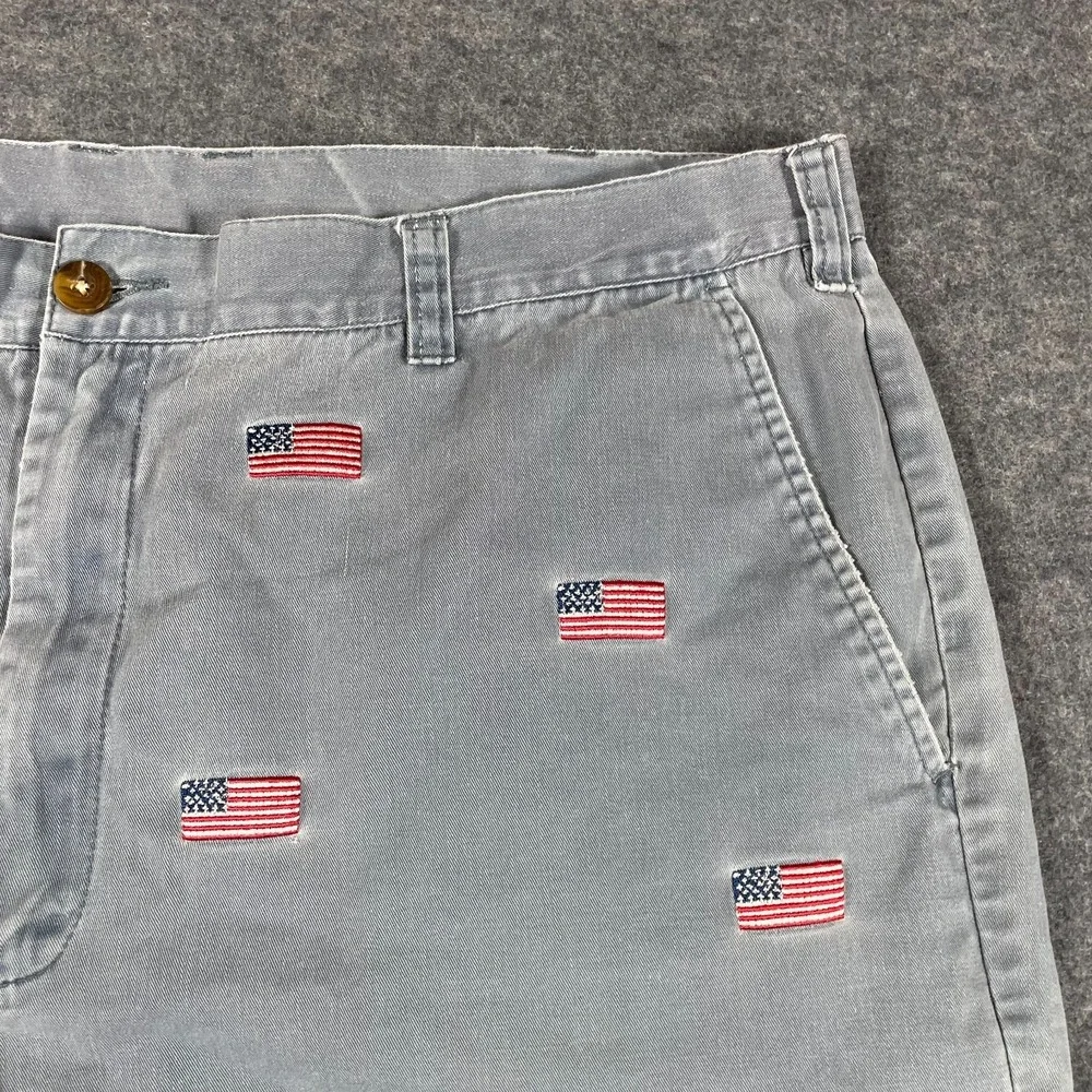 Orivis Shorts Mens 40 Blue Faded Flat Front USA Flag Embroidered Retro‎ Fishing